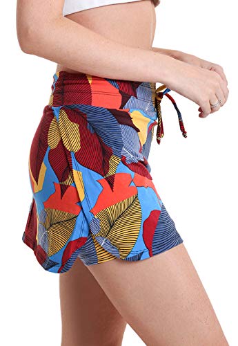 Shorts Saia Entre Listras e Folhas - Amarelo/Azul P