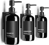 Refillable Shampoo and Conditioner Dispenser Shower Soap Dispenser Wall Mounted Black Metal Organiser Plastic Bottles Black Pump Shampoo Dispenser, Shower Dispenser Chamber 400ML Bottel (Pack of 3)