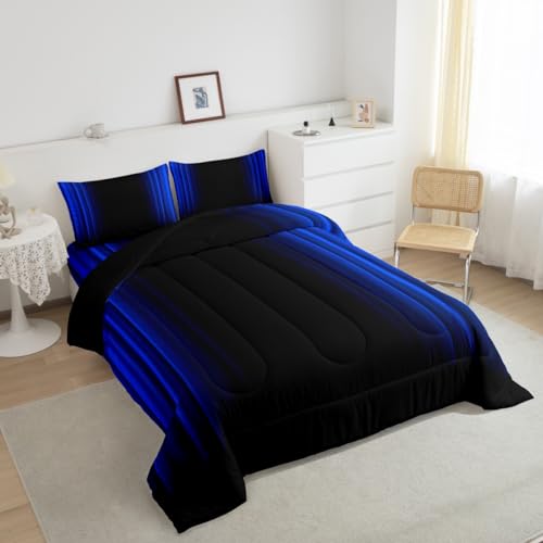 Geometric Abstract Ombre Comforter Set Kids Teens Dark Blue and Black Striped Bedding Bed Set Decor Modern Fashion Comforter Inner Fill Bedroom Collection 3Pcs Queen Size Geometric Abstract Ombre Comforter Set Kids Teens Dark Blue and Black Striped Bedding Bed Set Decor Modern Fashion Comforter Inner Fill Bedroom Collection 3Pcs Queen Size