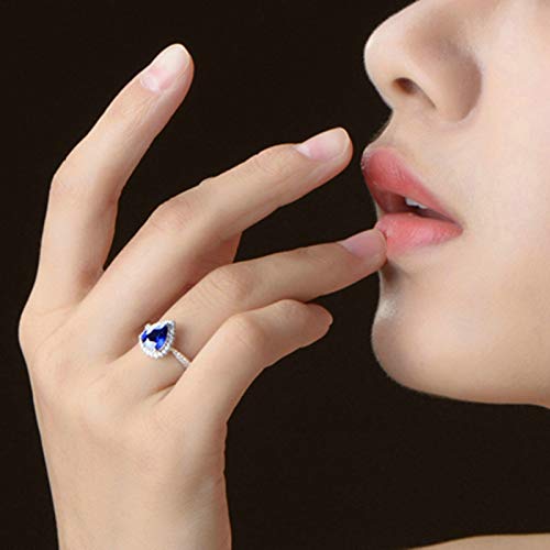 Promise Rings for Her | Real Sterling Silver Ring with Pear Cubic Zirconia Blue for Women3