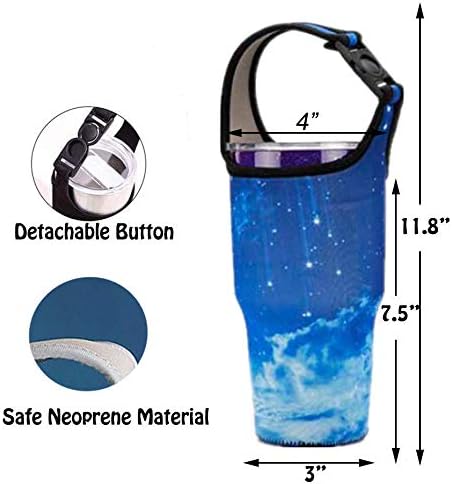 Tumbler 30oz Carrier Holder Pouch with Shoulder Strap, Fit for YETI, Rtic, Atlin, Ozark Trail, Rambler 30 oz Insulated Tumbler Coffee Cup, Neoprene Sleeve with Carrying Handle - Blue & Purple Sky