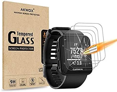 AKWOX (Pack of 4) Tempered Glass Screen Protector for Garmin Forerunner 35 GPS Running Watch, [0.3mm 2.5D 9H] Premium Clear Screen Protective Film for Garmin Forerunner 35