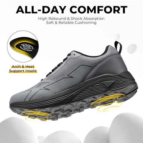 FitVille Wide Fit Hiking Trekking Trainers Breathable Trail Running Shoes for Men Arch Support Sneakers, Black Gray, 9, X-Wide - Image 3