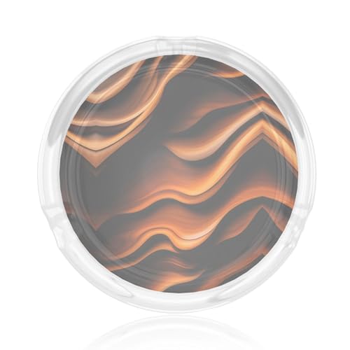 Cenicero redondo de cristal con estampado de textura de madera de 3.3 pulgadas, cenicero de cristal transparente para el hogar, la oficina y el uso al aire libre