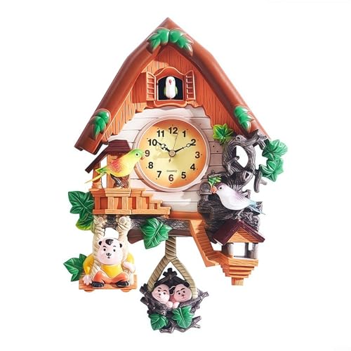 Puupaa Horloge à coucou murale avec pendule alimentée par piles pour décoration murale d'intérieur, salon, cuisine, bureau (jaune)