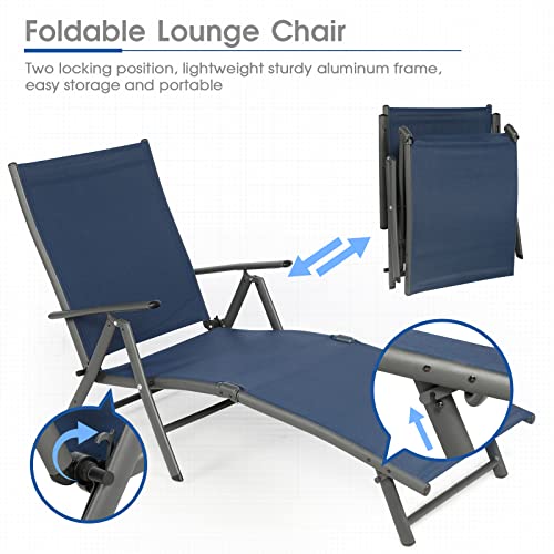 Natural Expressions Chaise Lounge Outdoor, Pool Lounger Chairs Portable Folding Aluminum Patio Recliner Chair With 7 Position Adjustable Backrest For Beach, Backyard, Poolside,Lawn Supports 300 Lbs #TOP7