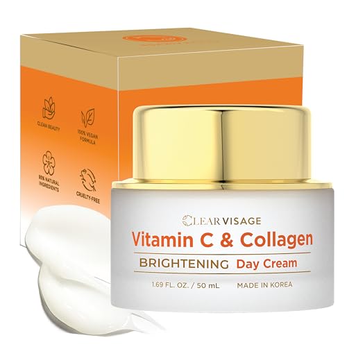 Clear Visage Vitamin C & Collagen Face Moisturizer –Dermatologist Tested, Anti Aging Day Cream, Korean Skin Care – Hydrating, Firming & Plumping – Vegan, Clean Beauty, Cruelty-Free – 1.69 Fl Oz