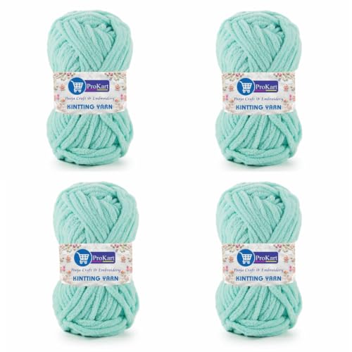 Image of ProKart Premium Blankie Wool, Plush & Cuddly, Chenille Yarn Supersoft Hand Knitting Wool Ball | Blanket Thick /Mottu Yarn Ball Suitable for Hand Knitting and Crocheting (Mint Green, 100gms x 4 Pack)