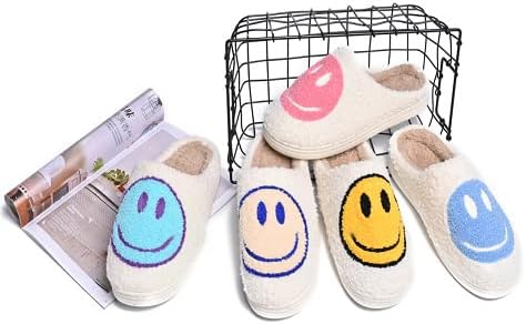 Vista 5 de Lindas pantuflas de cara sonriente para mujeres y hombres, felpa suave, cómodas, cálidas, para parejas, pantuflas de cara feliz para invierno