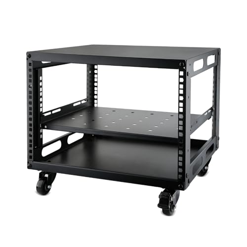 6U Open Frame Server Rack with Wheels Free Standing Network Server Rack for Servers & AV Gear Black
