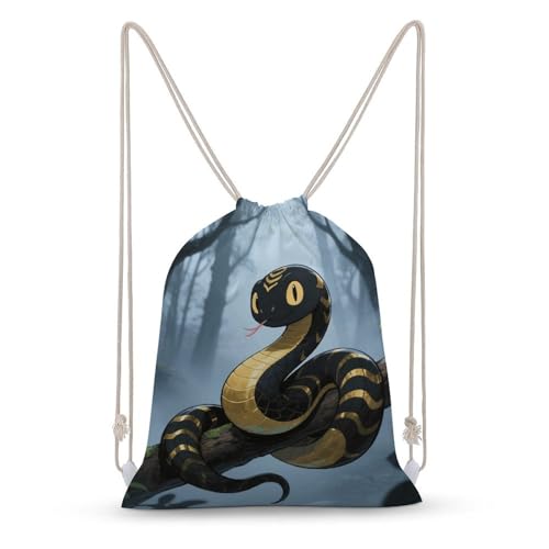 Black Snake Drawstring Backpack Gym Bag Lightweight Sackpack Gift for Hiking Travel Beach Shopping