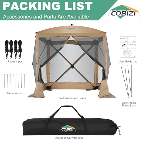 Image of COBIZI 6x6 FT Pop up Gazebo Tent, Waterproof Instant Screen with Mosquito Netting, Portable Outdoor Small Screen Tents Sun Shelter, carpas para Patio for Outdoor Camping, Backyard and Garden, Khaki
