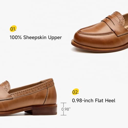 Image of BEAU TODAY Womens Leather Penny Loafers, Slip On Loafer Flats