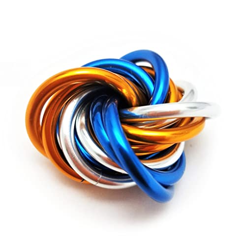 Möbii Fidget Ball (MultiColor): Quiet Mobius ADHD Anxiety Stim Stress Relief Toy Tool for Home Travel Office or Desk (Small, Full, Orange Blue Silver)