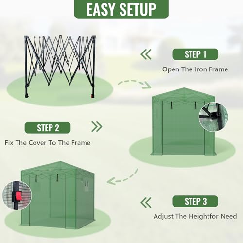 Image of 8x6 FT Pop Up Greenhouse for Outdoors, Walk-in Greenhouse with PE Cover
