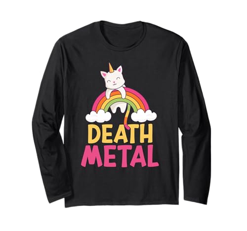 Funny Colorful Death Metal Rainbow Cat Unicorn Unicat Long Sleeve T-Shirt