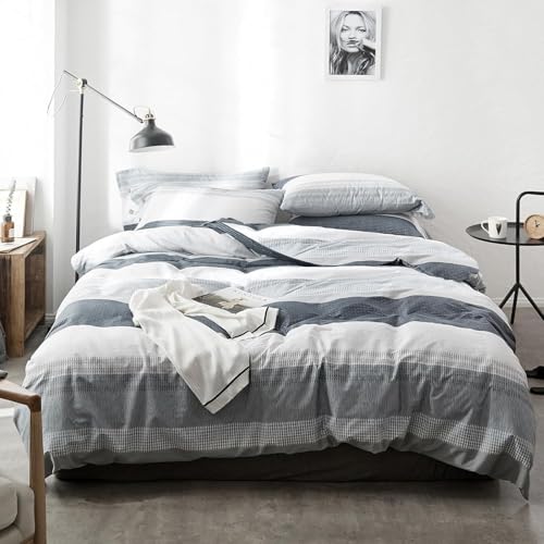 Image of Striped Comforter Set King Size, Blue Grey Stripes Pattern Printed Bedding Set, 3 Pieces Lightweight Bedding Comforter Set, Breathable Soft Fluffy Stripe Bed Set King Comforter with 2 Pillowcases
