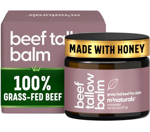 Grass Fed Beef Tallow and Honey Balm for Face - Deeply Moisturizing & Nourishing Gentle Beef Tallow Face Moisturizer with Cold-Pressed Olive Oil for Beautiful Skin Glow & Softness (Unscented, 2oz)