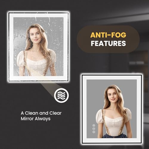 LOAAO 28"X32" LED Bathroom Mirror Black Framed, Anti-Fog, Dimmable, Lighted Bathroom Vanity Mirror for Wall, Memory Function, Tempered Glass by LOAAO - Image 4
