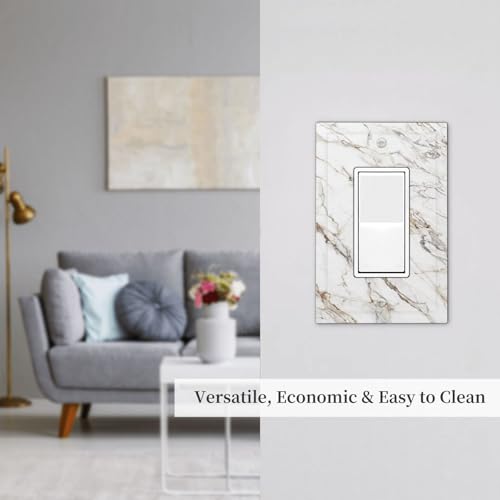 Thsanju Light Switch Cover Plate White Brown Marble Abstract Modern Luxury 1 Gang Outlet Covers Single Rocker Decorative Switch plates Electrical Wall Plates GFCI Receptacle for Bathroom Kitchen Decor by Thsanju - Used condition - Image 7