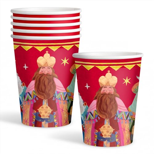 OH YEAH Lot de 6 verres en carton jetable 270 cc - Décoration sur le thème de Noël de la nuit des rois mages - Motif festif de Noël - Fête des rois