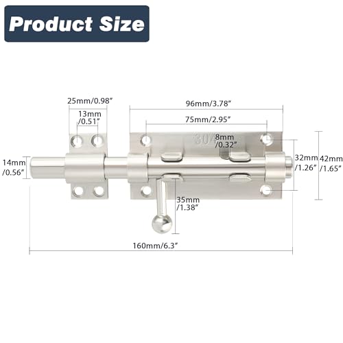 Image of Alise 6 Inch Sliding Door Lock, SUS304 Stainless Steel Padlock-Style Gate Latch,Thickened Heavy Door Lock Latch, Security Slide Latch Lock for Outdoor Fence,Window,Shed Door