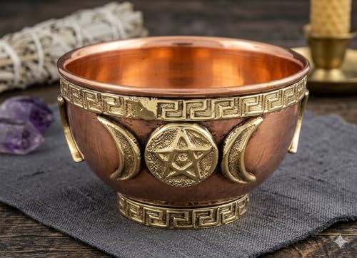 Triple Moon Pentacle Copper Incense Burner & Altar Bowl