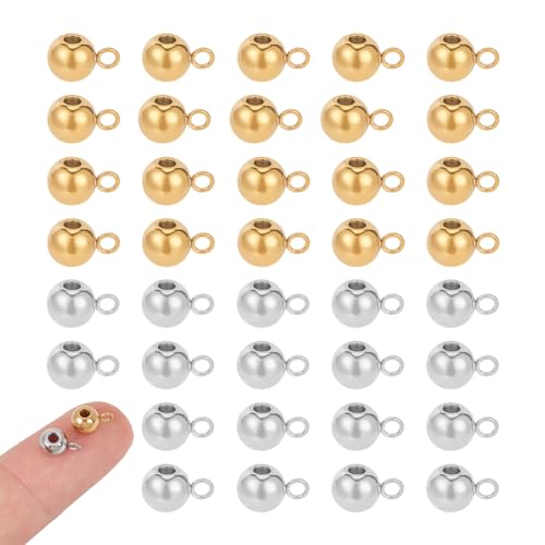 UNICRAFTALE 60pcs 2 Colors Rondelle Bail Beads Stainless Steel Hanger Links with Loop Hanger Connector Spacer Beads for Pendant Jewelry Making