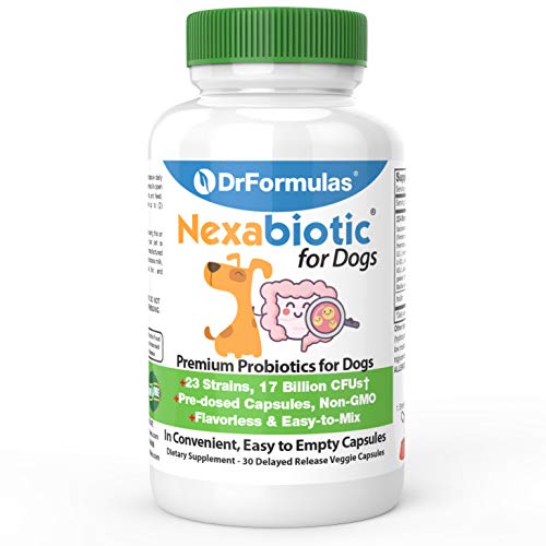 Nexabiotic Probiotics for Dogs Diarrhea Treatment | Flavorless, Pre-dosed, 23 Premium Probiotics in 1 with Saccharomyces Boulardii, Lactobacillus Acidophilus, 30 Doses