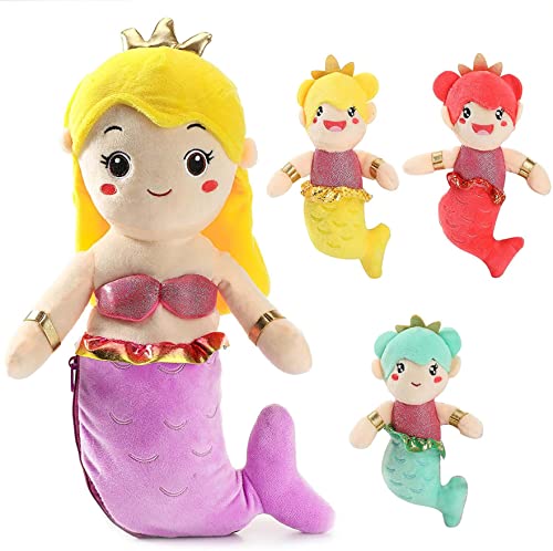 4Pcs 16'' Mermaid Stuffed Animal 3 Little Babies Mermaid Plush Toys, Mermaid Princess Dolls Mermaid Plush Dolls For Girls Birthday Party Gift #TOP10