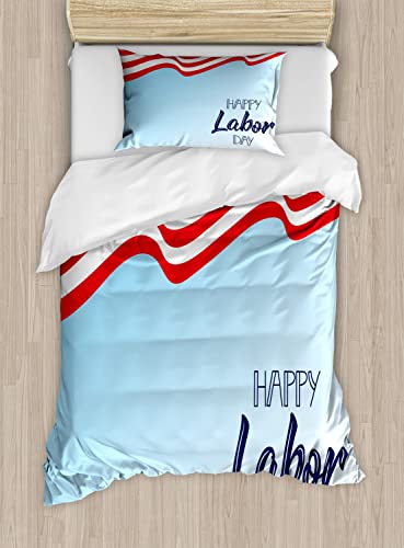 Ambesonne Labour Day Duvet Cover Sets, Waving Flag with Hand