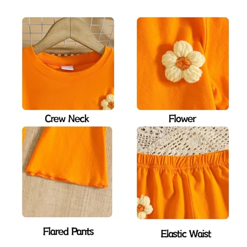Image of OLMRJKD Kid Toddler Girl Clothes Outfits Short Sleeve Butterfly Top Flared Leg Pants Summer Clothing Set