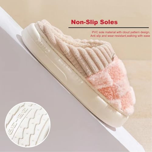 Fashion Cotton Slippers Ladies Warm Plush House Slippers Indoor Winter Plaid Slippers Fuzzy Slippers for Men and Women3