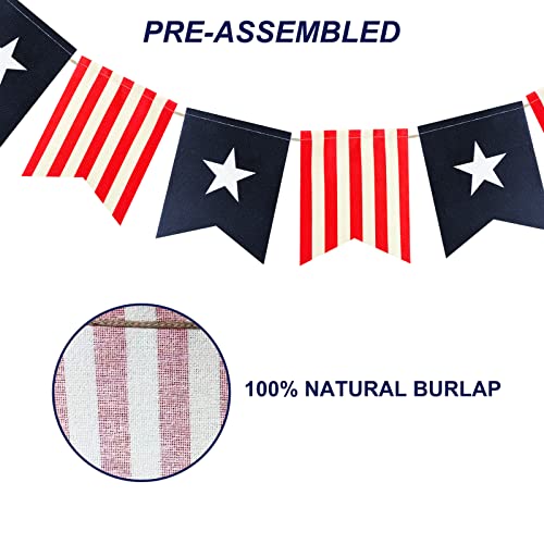 Image of 6ft Patriotic Burlap Banner DecorSea July 4 th Decor Burlap Banner USA Bunting American Flag Banners Garlands for Independence Day Decorations (New Square)