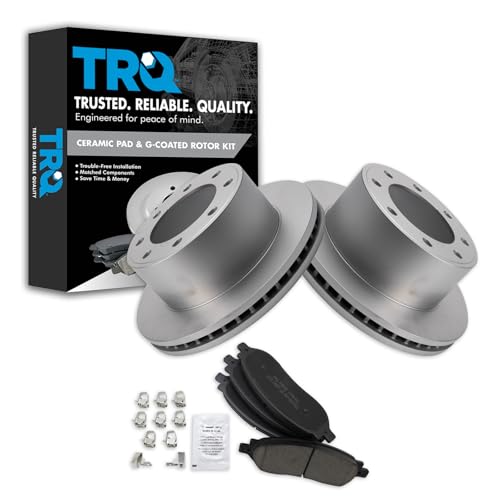Image of TRQ Rear Brake Pad and Rotor Set Ceramic G Coated Solid Rotors Compatible with 2005-2007 Ford F-250 Super Duty F-350 Super Duty