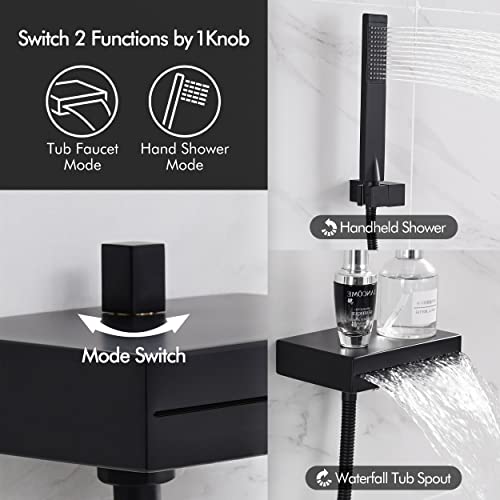 Bathroom Wall Mounted Bathtub Faucet With Shower Head Hand-Held Tub Faucet & Waterfall Faucet, Matte Black Xb6220-Bk #TOP1