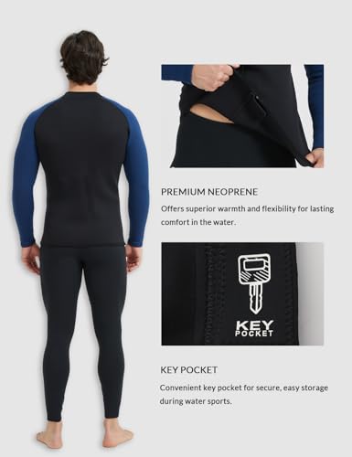 Lemorecn Men’s 3mm Wetsuits Jacket Long Sleeve Neoprene Wetsuits Top(2031blackblueXL)