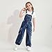 Girls Oversized Denim Overalls Y2K Wide Leg Cargo Jeans Jumpsuit 2026 Fashion Denim Romper (Blue, 7-8 Years)