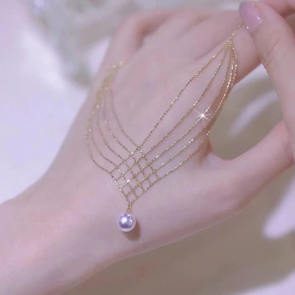 KOICCVQQ Fashion Gold Net Necklace Natural Pearl Handmade Hypoallergenic Unique Simple Elegant Design Charm Lucky Jewelry Wedding Princess Bride Prom Party Anniversaries Day Necklace Gift