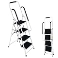 Step Ladder 4 Step Folding with Handrails, Folding Step Stool with Wide Anti-Slip Pedal, Sturdy Steel Portable Ladder, Lightweight Step Stool Foldable for Library Home Garage Office
