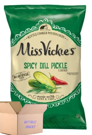 Wittbizz Snacks Bundle, Ms Vickys Kettle Cooked Spicy Dill Pickle Chips 1.37oz (6 Pack)