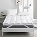 puredown Premium Natural White Goose Down Feather Overfilled Mattress Pad Bed Topper 100% Cotton Fabric White Queen Size