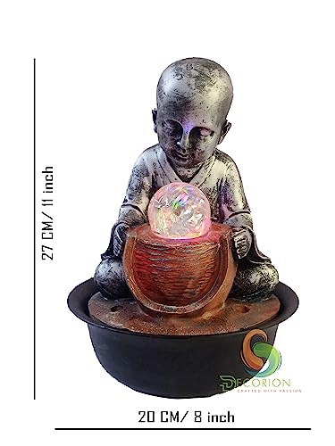 Image of Decorative Table Top Water Fountain for Home Decor /Office /Indoor & Outdoor /Garden /Puja Room /Vaastu with Multicolor LED Light and Adjustable Water Pump (Silver-D-029)