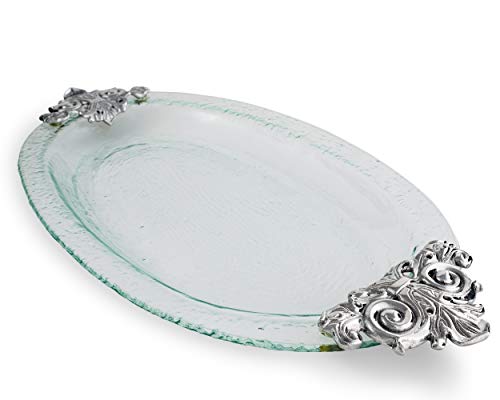 Arthur Court Designs Aluminum Fleur-De-Lis Glass Food Serving Party Platter French Theme Décor 21.5 Inch X 11 Inch #TOP20