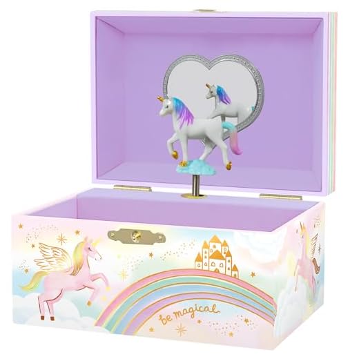 Giggle & Honey Musikalisches Schmuckkästchen für Kinder – Kinderspieluhr mit drehendem Einhorn, Einhorn-Geburtstagsgeschenke für kleine Mädchen, 15,2 x 11,8 x 8,9 cm – Alter 3–10