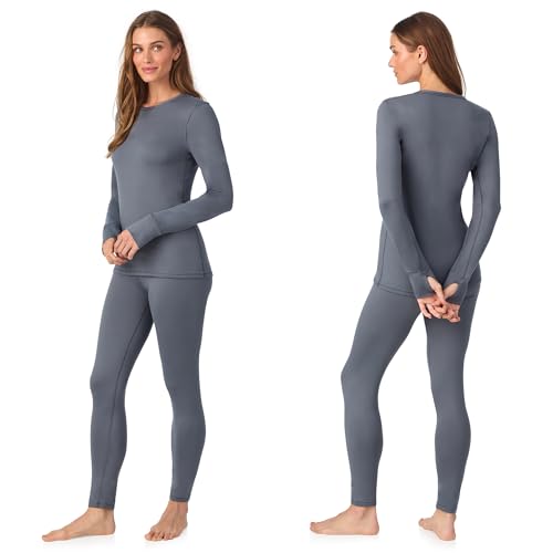Image of Cuddl Duds Womens Heavyweight Cold Weather Fleece Lined Thermal Set - Long Sleeve Top & Leggings - Winter Lounge Sets