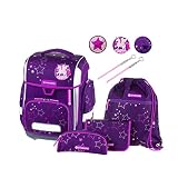 Schneiders 78391-074 - Schulranzen Ergolite Starlight, 9-teiliges Set mit Schultasche, Federmäppchen, Schlamper, Sportbeutel, 3 Klett-Motiven und 2 Leuchtstäben