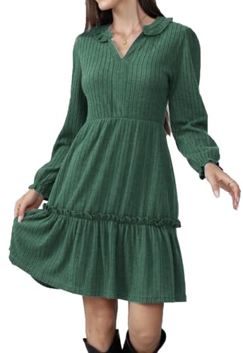 Alaster Queen Damen HerbstKleid Elegant Festlich Winter Herbst Kleid v Ausschnitt Langarm kurz Strickkleid Blusenkleid Partykleid Vokuhila Mit Taschen...