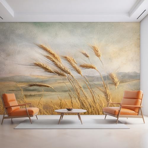 Generico Carta da Parati Spighe di Grano, Fotomurale Campo di Grano Campagna per Camera da Letto Decorazioni Parete, Carta Parati Effetto Decorativi Wallpaper, 450 x 315 cm D&O57
