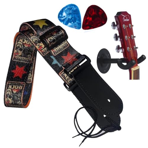 Image of MOCKING BIRD Guitar Belt with guitar wall mount hanger Adjustable Buckle Guitar strap for acoustic Guitar Electric Guitar bass Guitar Hanger with Colourful Plectrum picks